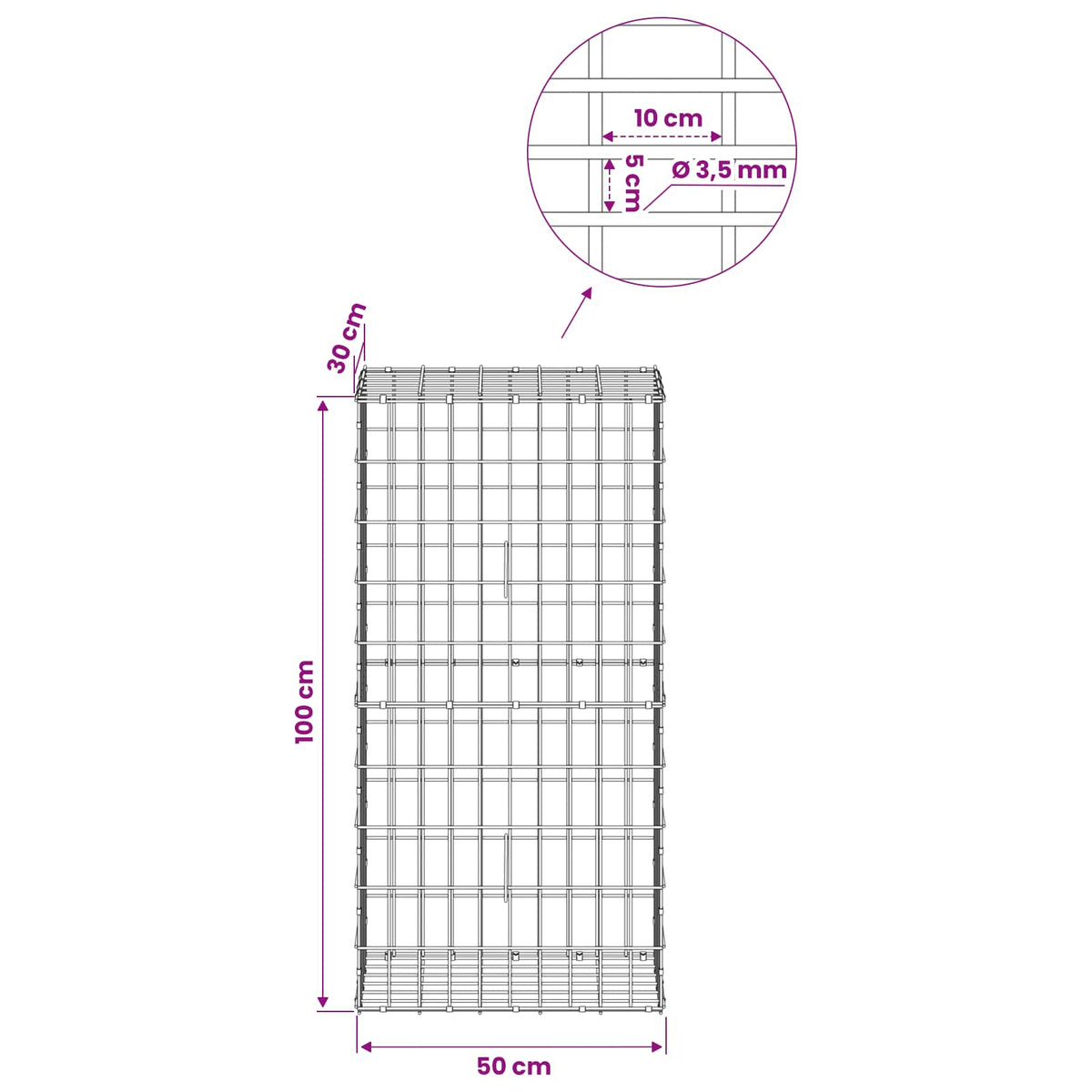 Gabion with 3.5 mm Wire and 5x10 cm Mesh 50x30x100 cm