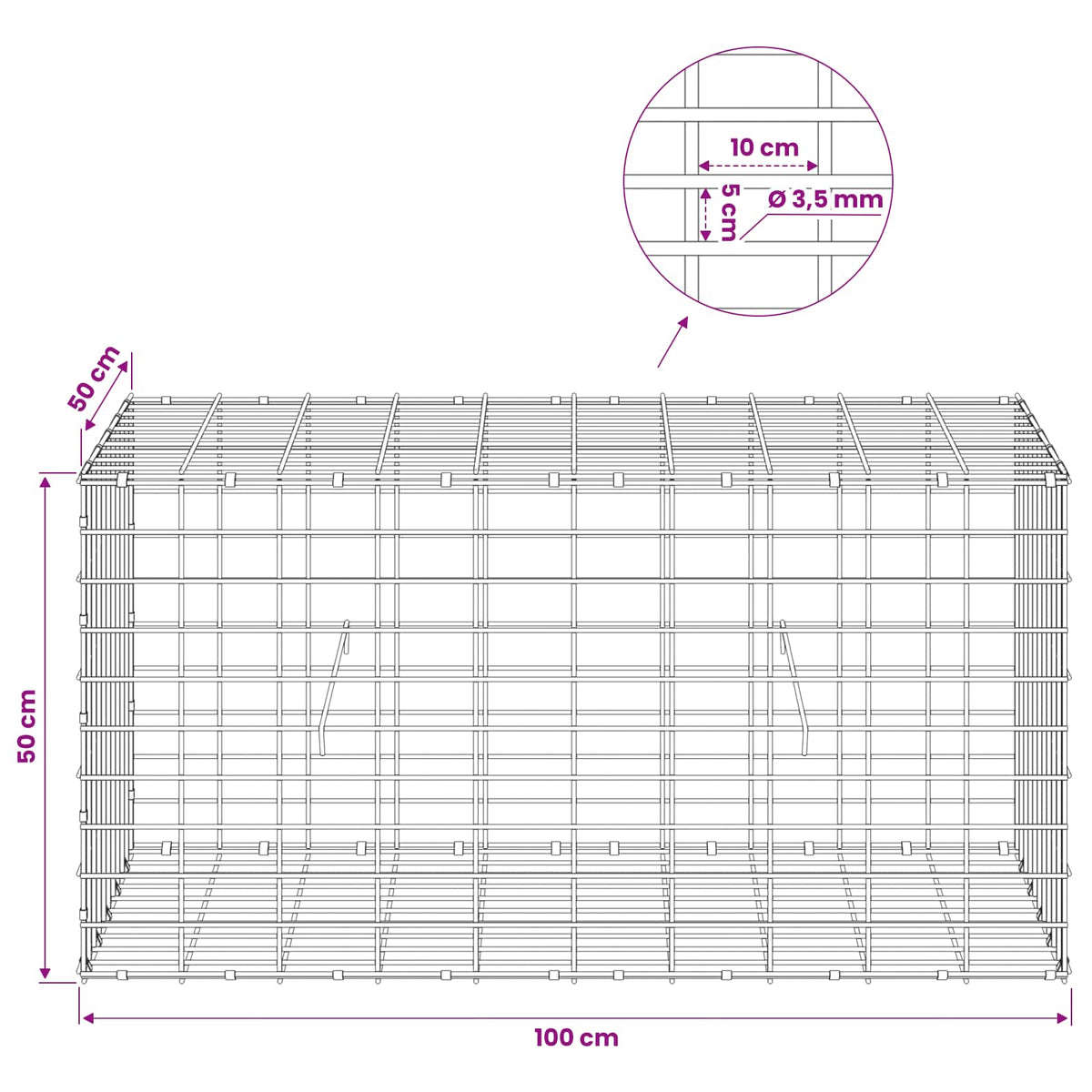 Gabion with 3.5 mm Wire and 5x10 cm Mesh 100x50x50 cm