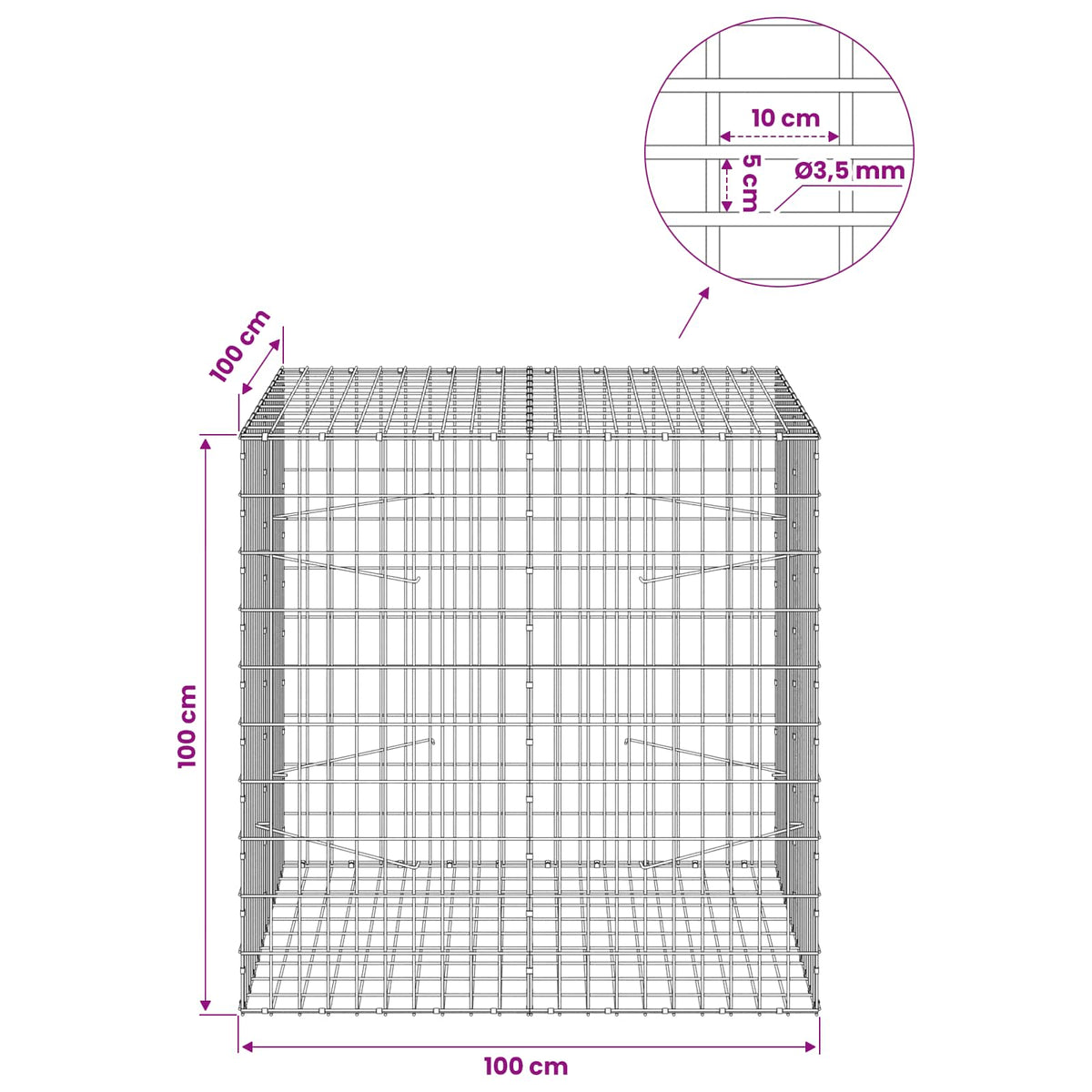 Gabion with 3.5 mm Wire and 5x10 cm Mesh 100x100x100 cm