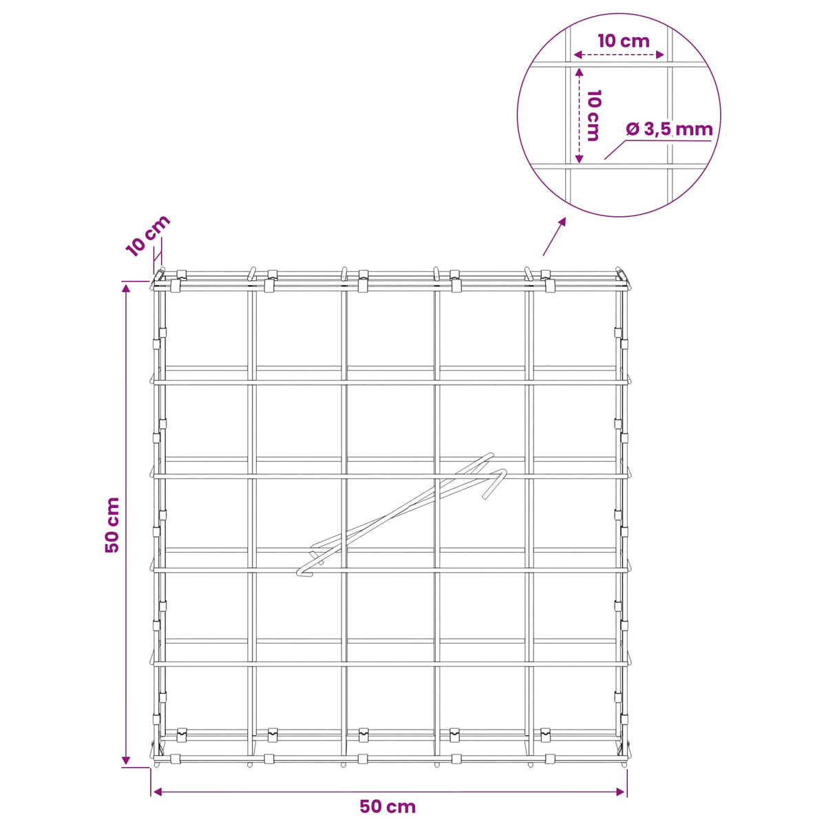 Gabion with 3.5 mm Wire and 10x10 cm Mesh 50x10x50 cm