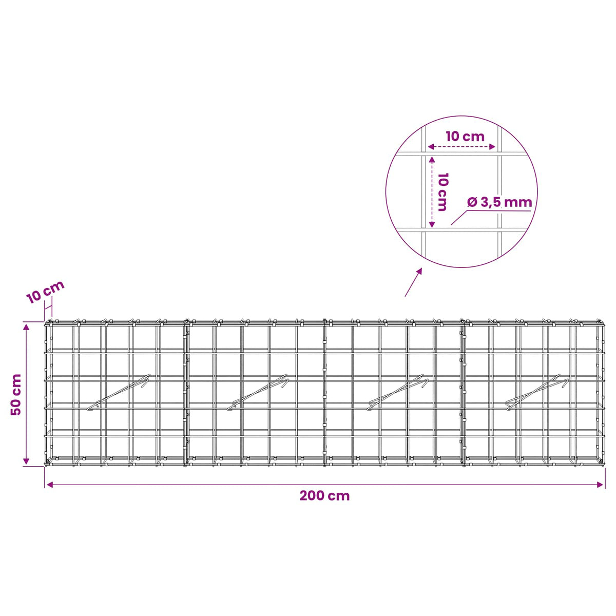 Gabion with 3.5 mm Wire and 10x10 cm Mesh 200x10x50 cm