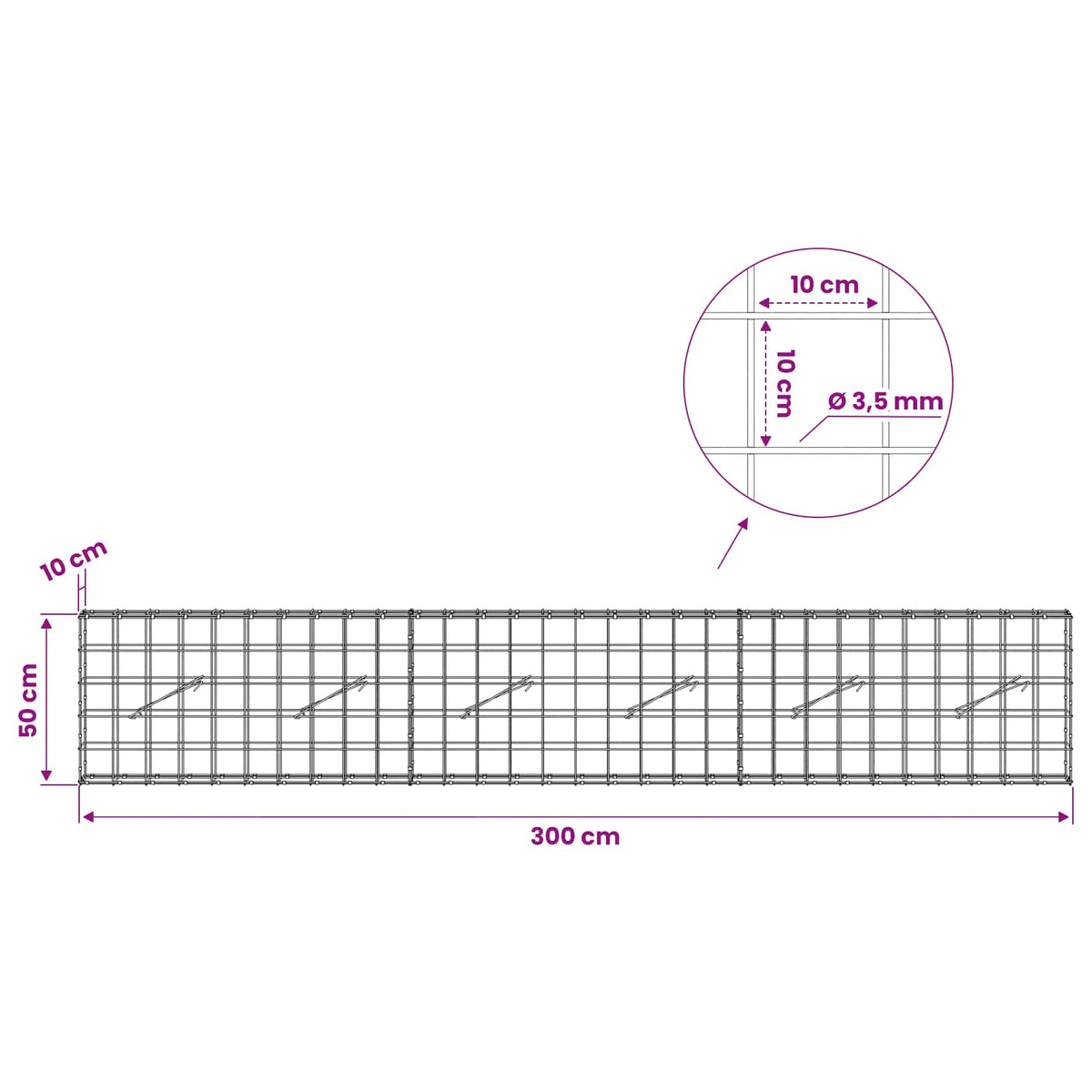 Gabion with 3.5 mm Wire and 10x10 cm Mesh 300x10x50 cm