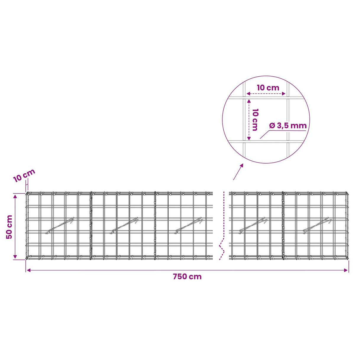 Gabion with 3.5 mm Wire and 10x10 cm Mesh 750x10x50 cm