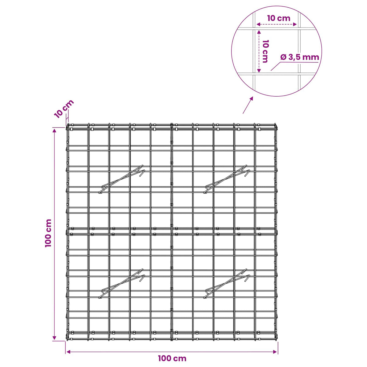Gabion with 3.5 mm Wire and 10x10 cm Mesh 100x10x100 cm