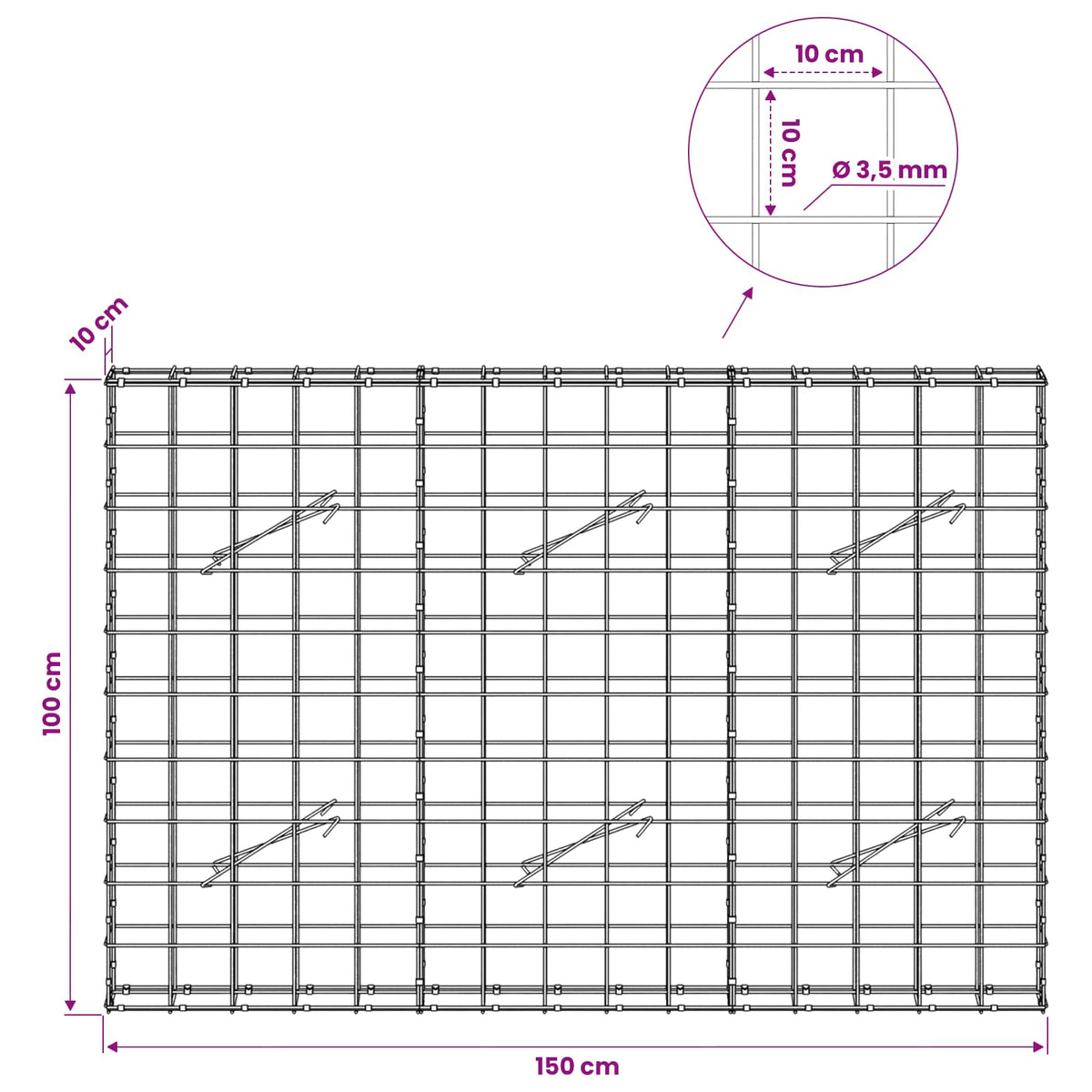 Gabion with 3.5 mm Wire and 10x10 cm Mesh 150x10x100 cm