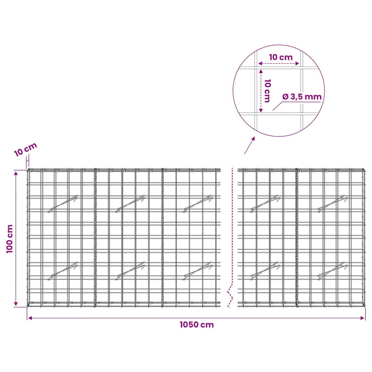 Gabion with 3.5 mm Wire and 10x10 cm Mesh 1050x10x100 cm