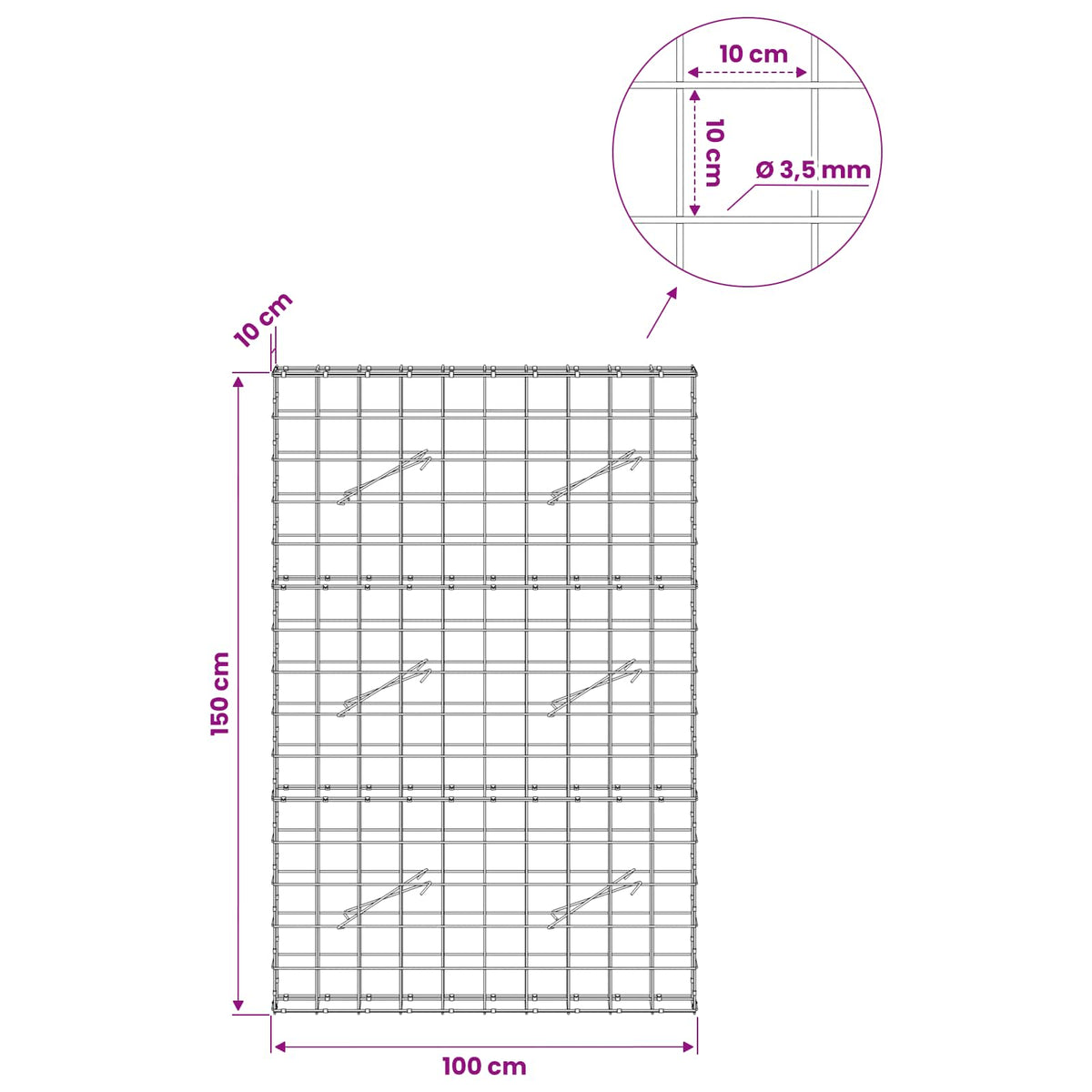 Gabion with 3.5 mm Wire and 10x10 cm Mesh 100x10x150 cm