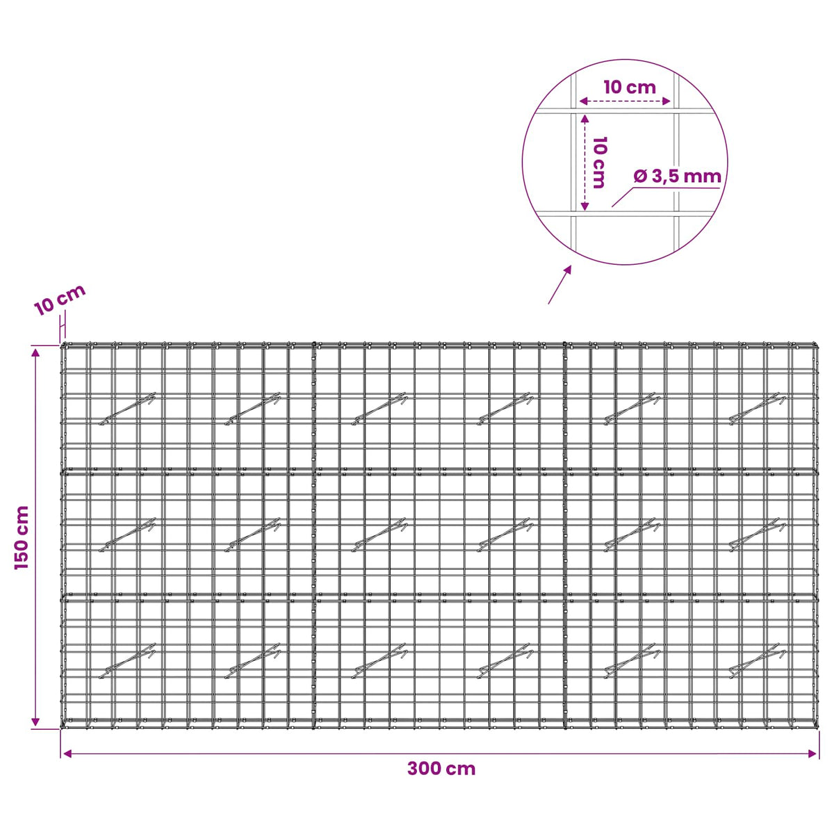 Gabion with 3.5 mm Wire and 10x10 cm Mesh 300x10x150 cm