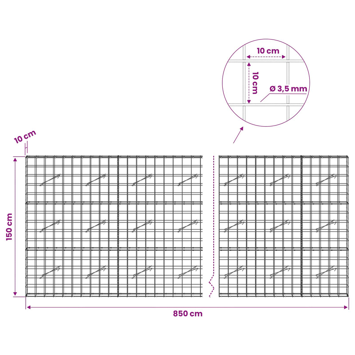 Gabion with 3.5 mm Wire and 10x10 cm Mesh 850x10x150 cm