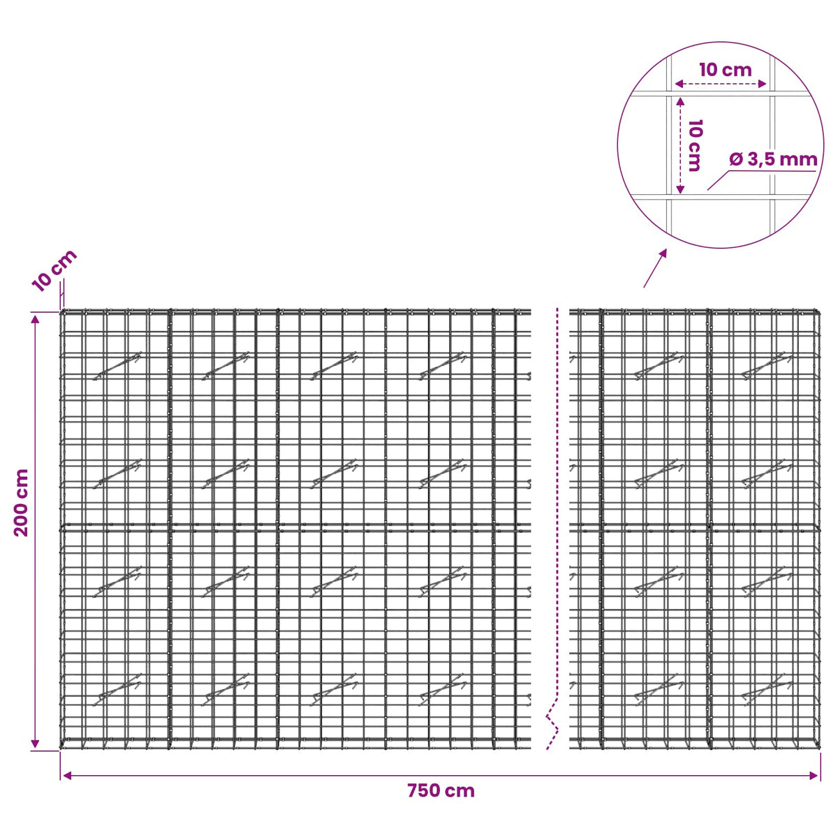 Gabion with 3.5 mm Wire and 10x10 cm Mesh 750x10x200 cm