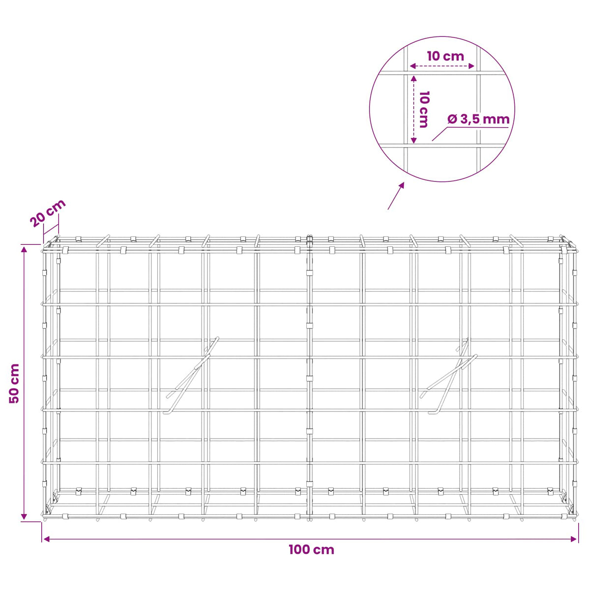 Gabion with 3.5 mm Wire and 10x10 cm Mesh 100x20x50 cm