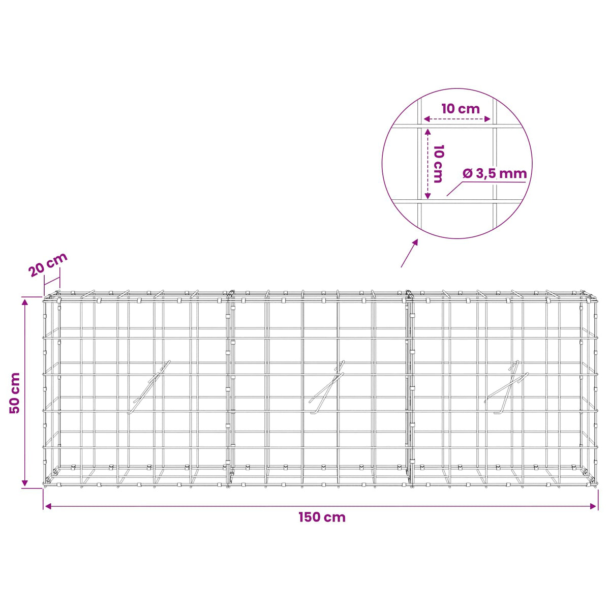 Gabion with 3.5 mm Wire and 10x10 cm Mesh 150x20x50 cm