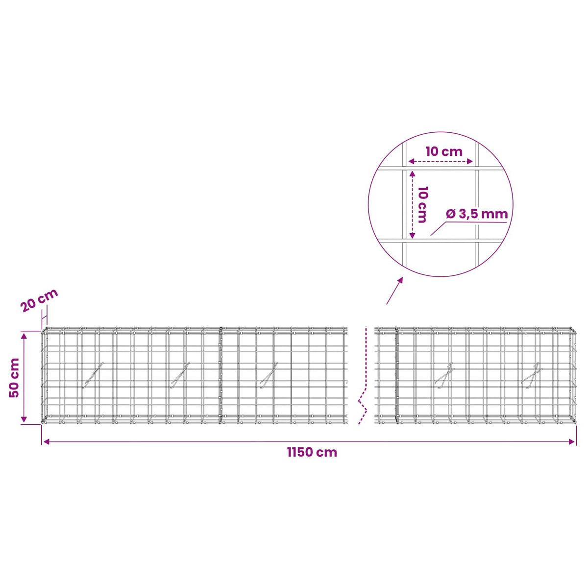 Gabion with 3.5 mm Wire and 10x10 cm Mesh 1150x20x50 cm