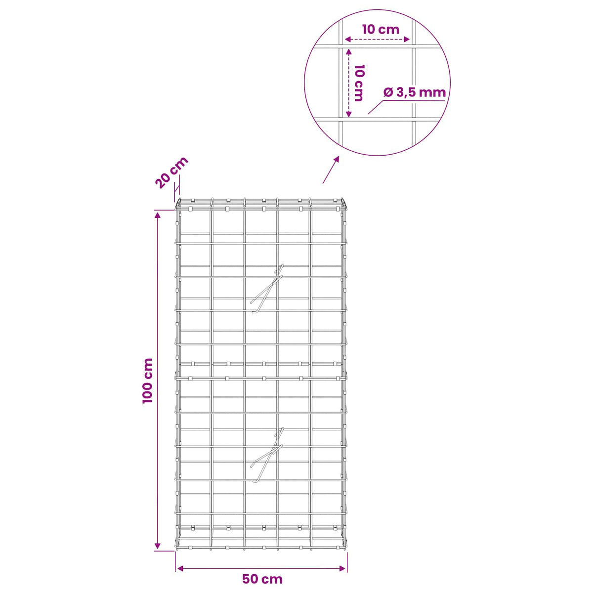 Gabion with 3.5 mm Wire and 10x10 cm Mesh 50x20x100 cm