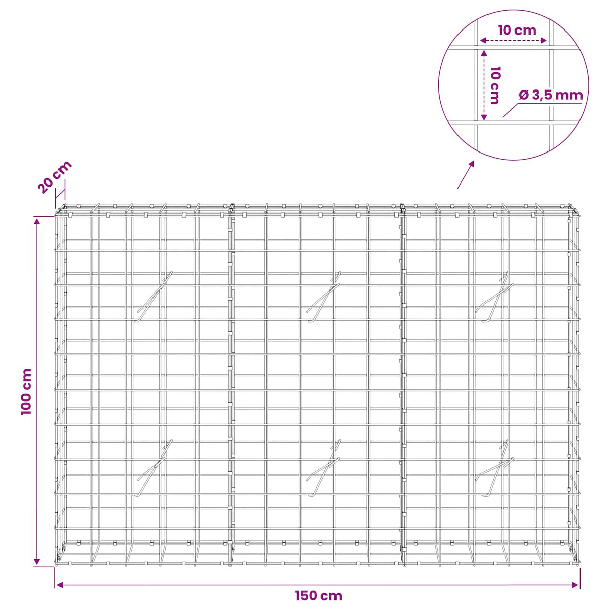 Gabion with 3.5 mm Wire and 10x10 cm Mesh 150x20x100 cm