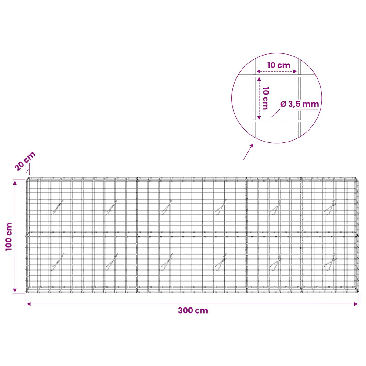 Gabion with 3.5 mm Wire and 10x10 cm Mesh 300x20x100 cm