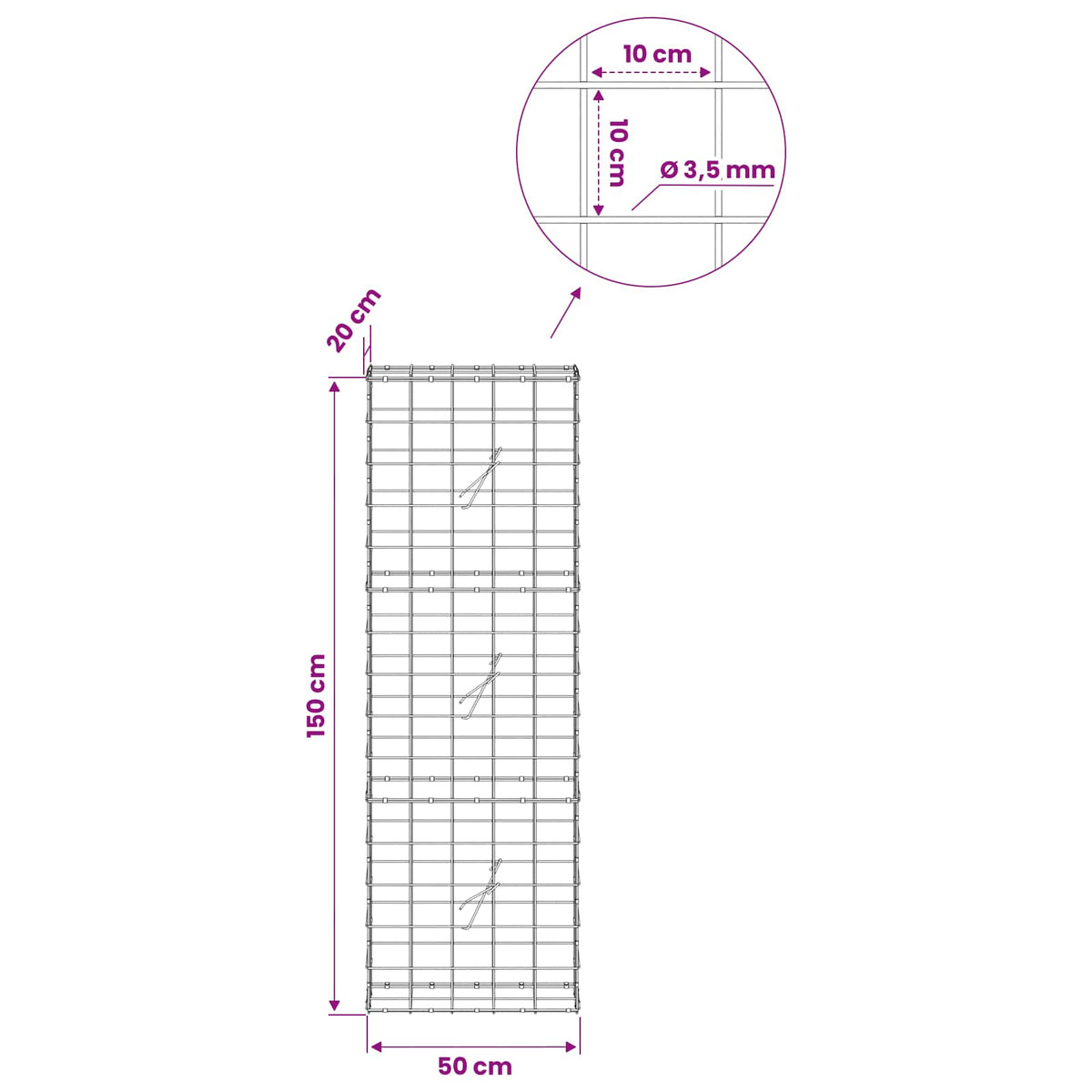 Gabion with 3.5 mm Wire and 10x10 cm Mesh 50x20x150 cm