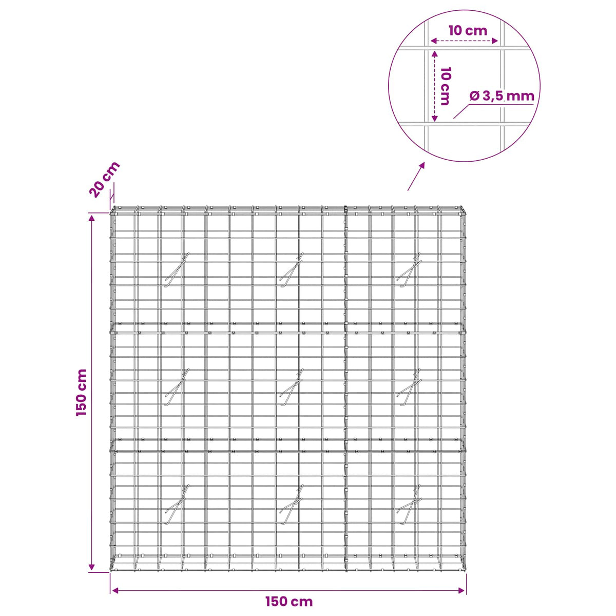 Gabion with 3.5 mm Wire and 10x10 cm Mesh 150x20x150 cm