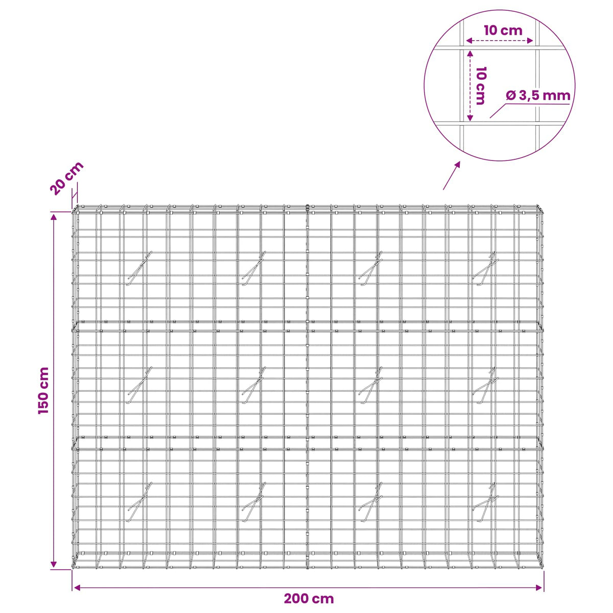 Gabion with 3.5 mm Wire and 10x10 cm Mesh 200x20x150 cm