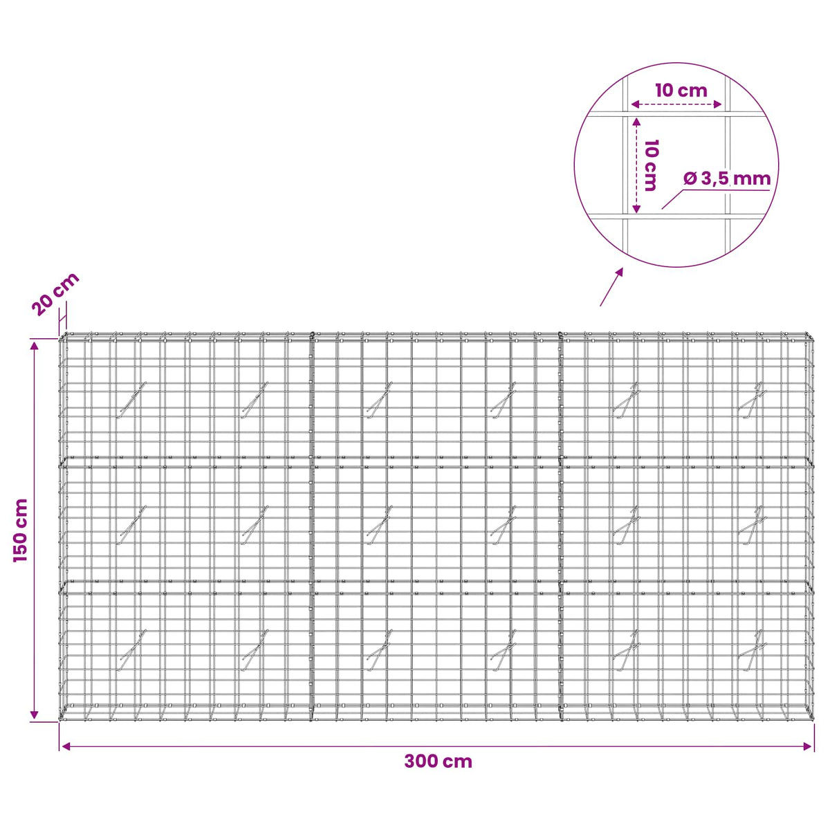 Gabion with 3.5 mm Wire and 10x10 cm Mesh 300x20x150 cm