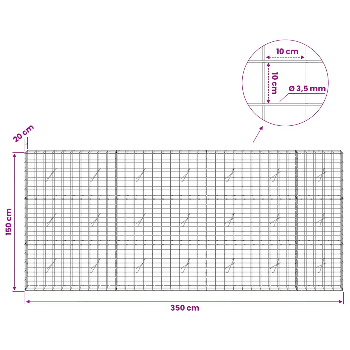 Gabion with 3.5 mm Wire and 10x10 cm Mesh 350x20x150 cm
