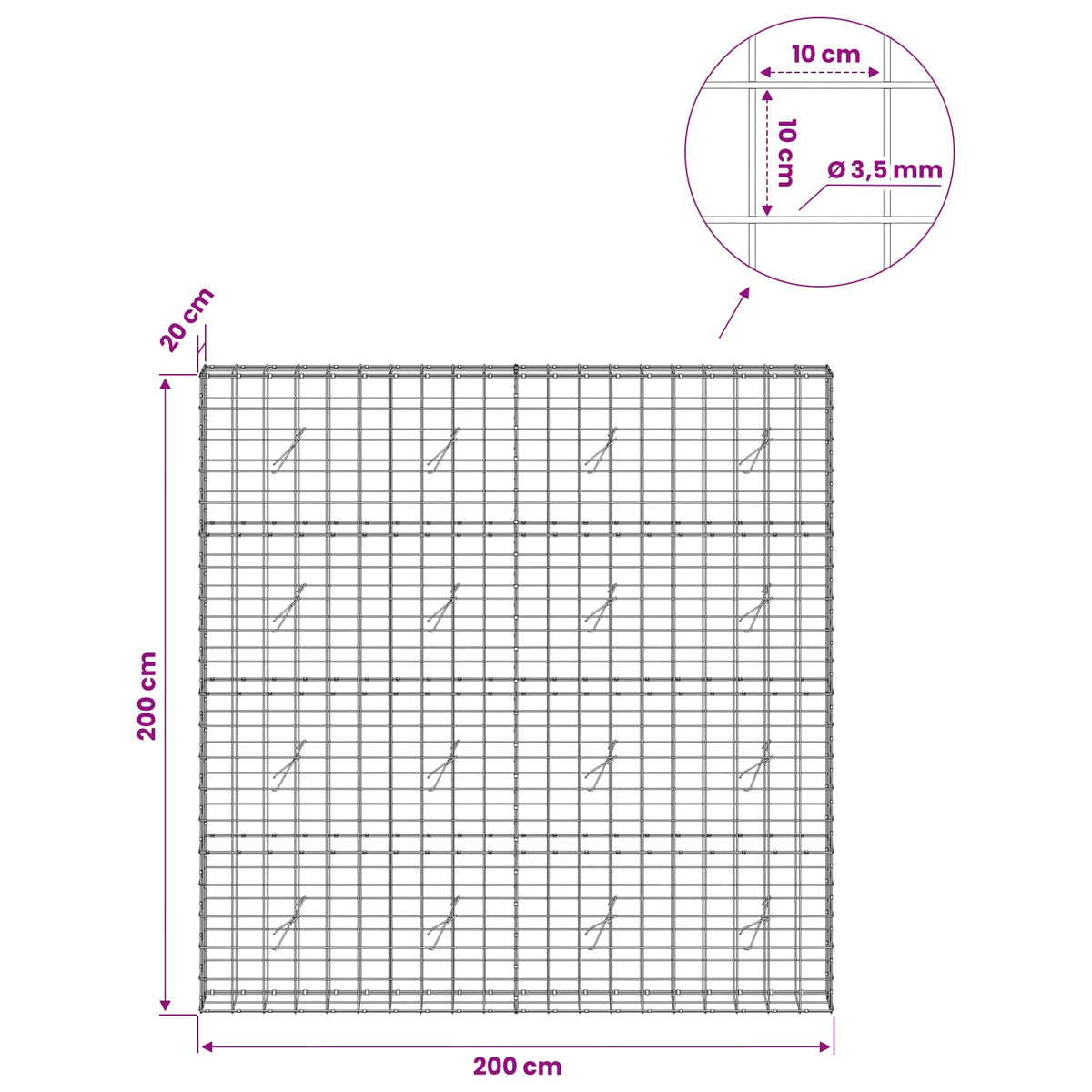 Gabion with 3.5 mm Wire and 10x10 cm Mesh 200x20x200 cm