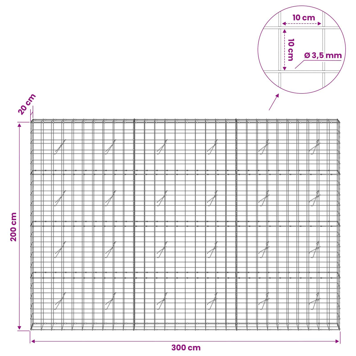 Gabion with 3.5 mm Wire and 10x10 cm Mesh 300x20x200 cm