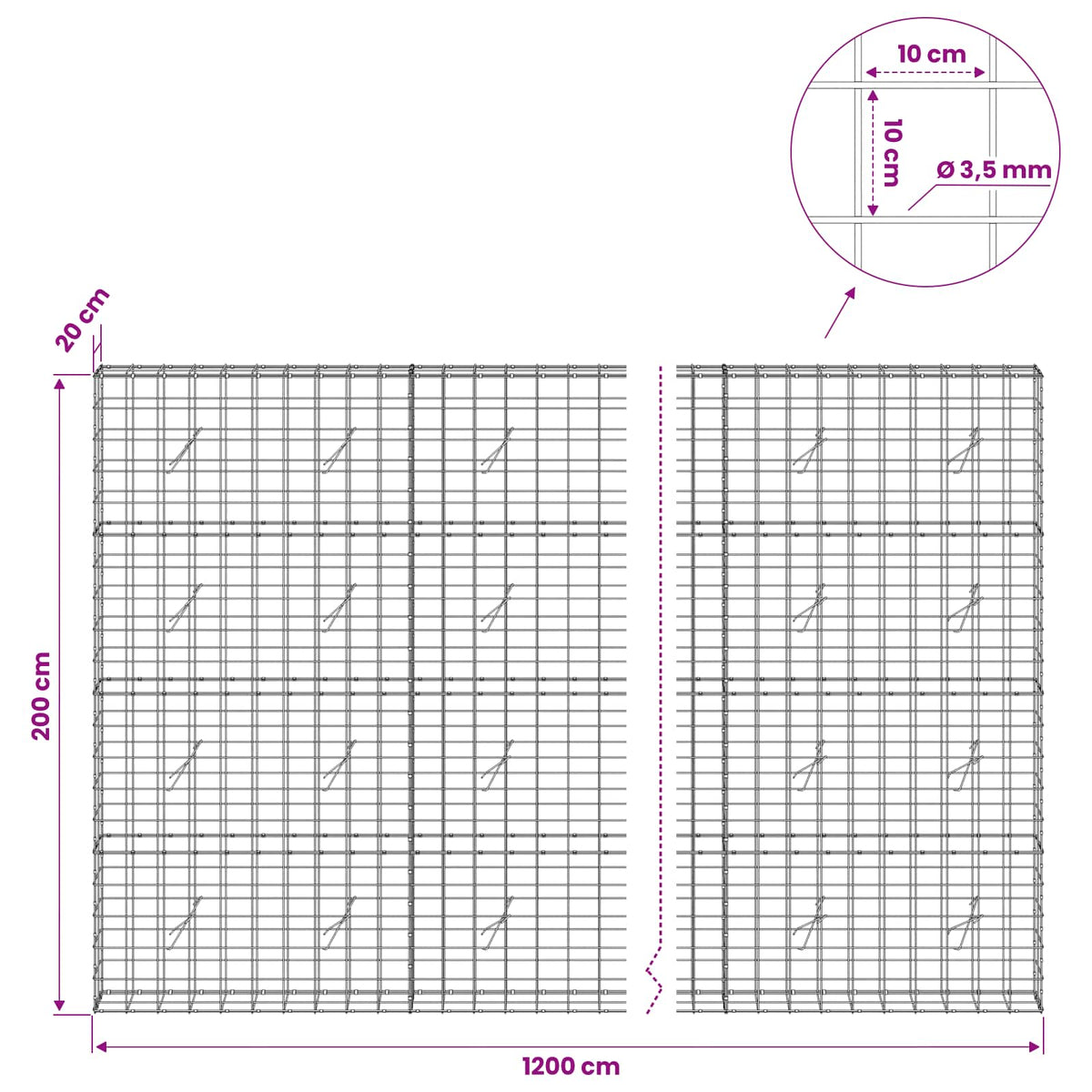 Gabion with 3.5 mm Wire and 10x10 cm Mesh 1200x20x200 cm