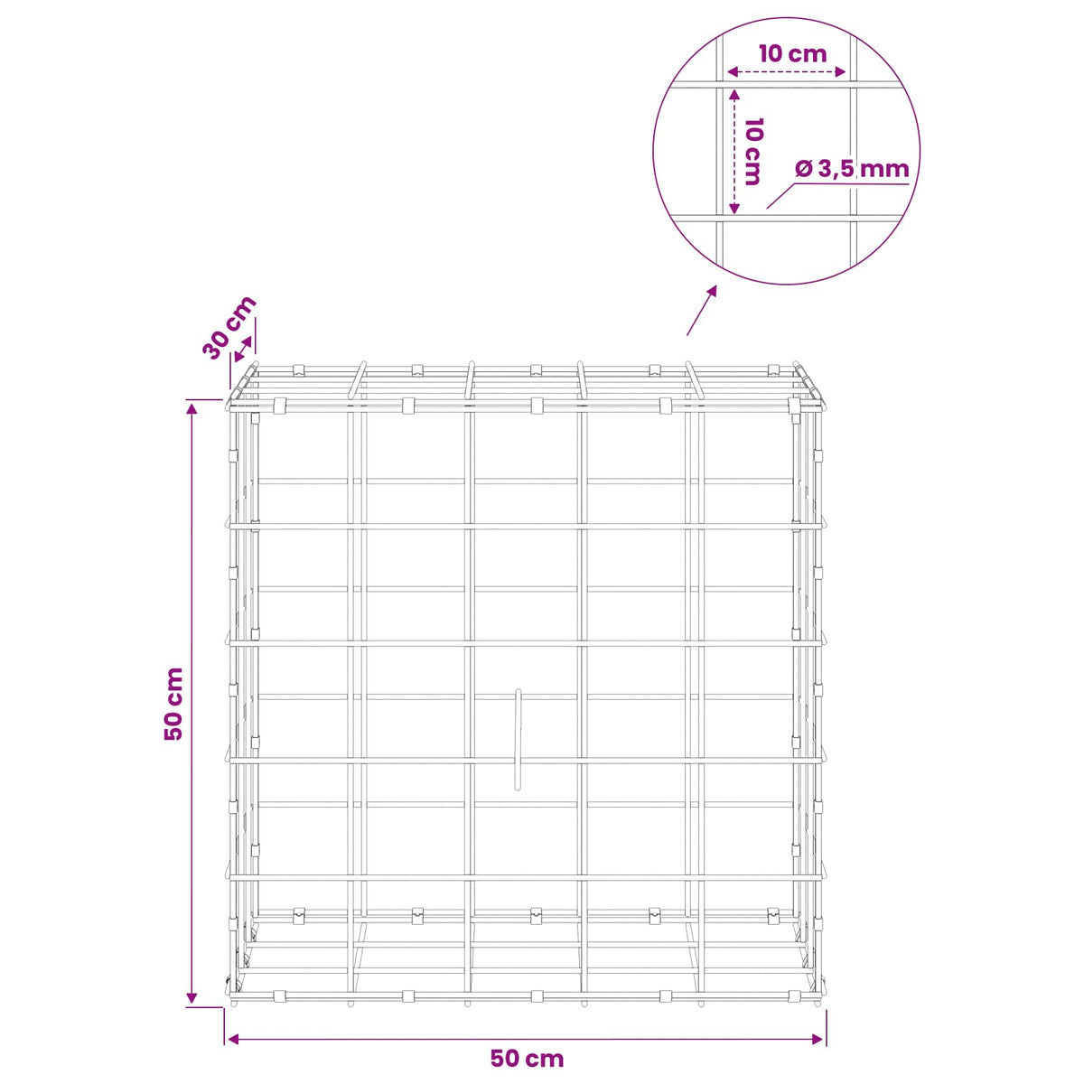 Gabion with 3.5 mm Wire and 10x10 cm Mesh 50x30x50 cm