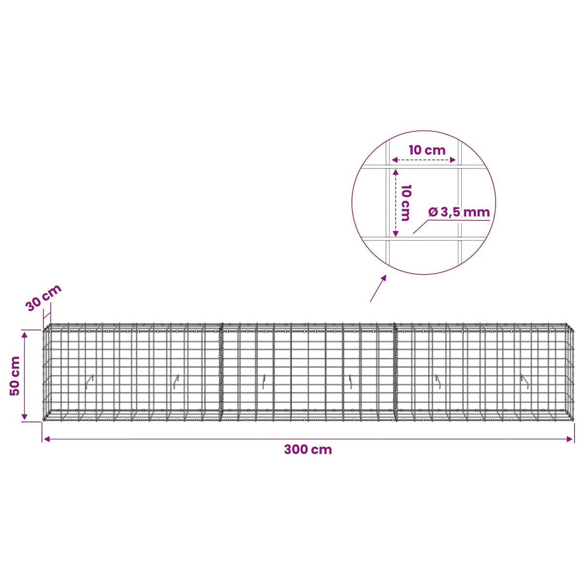 Gabion with 3.5 mm Wire and 10x10 cm Mesh 300x30x50 cm