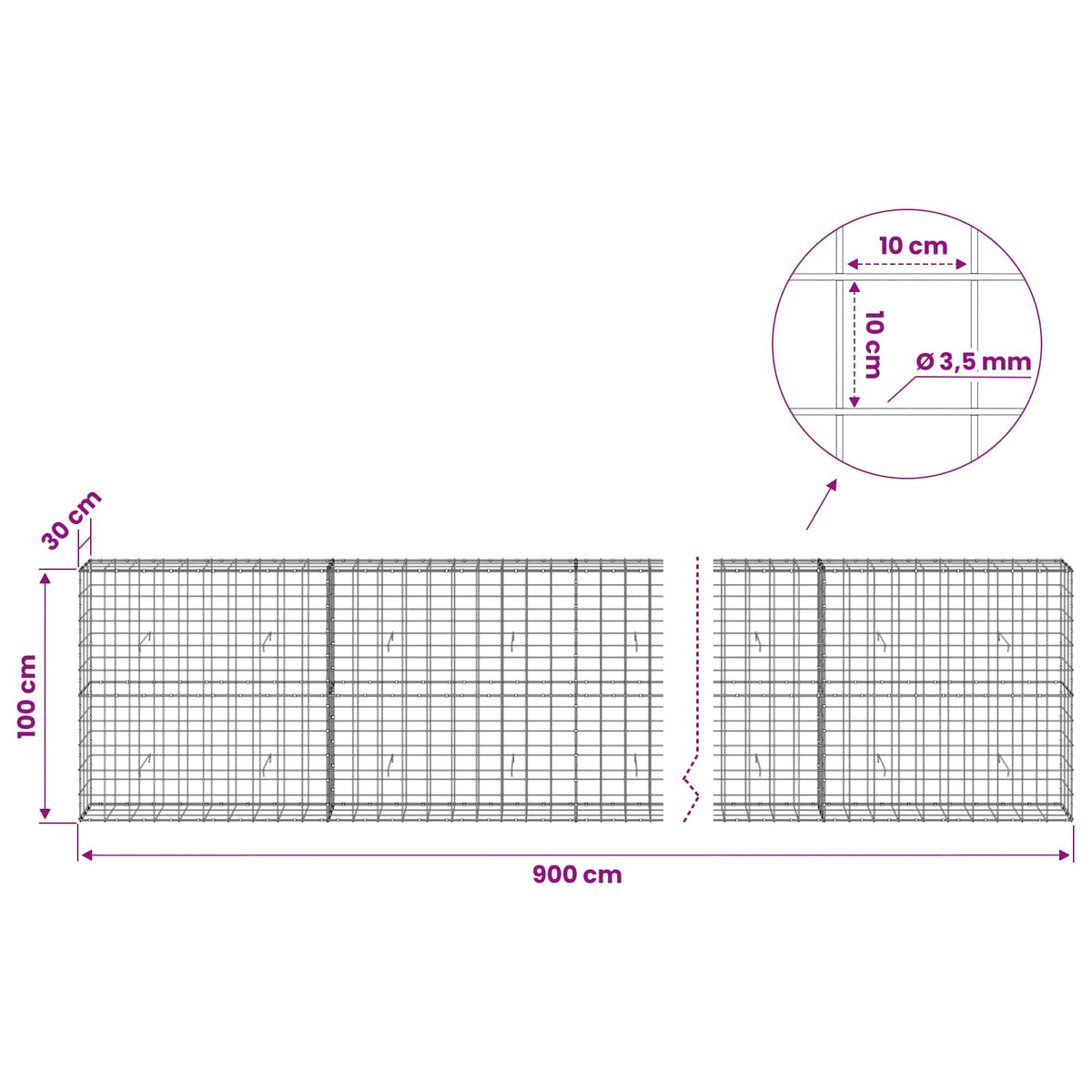 Gabion with 3.5 mm Wire and 10x10 cm Mesh 900x30x100 cm