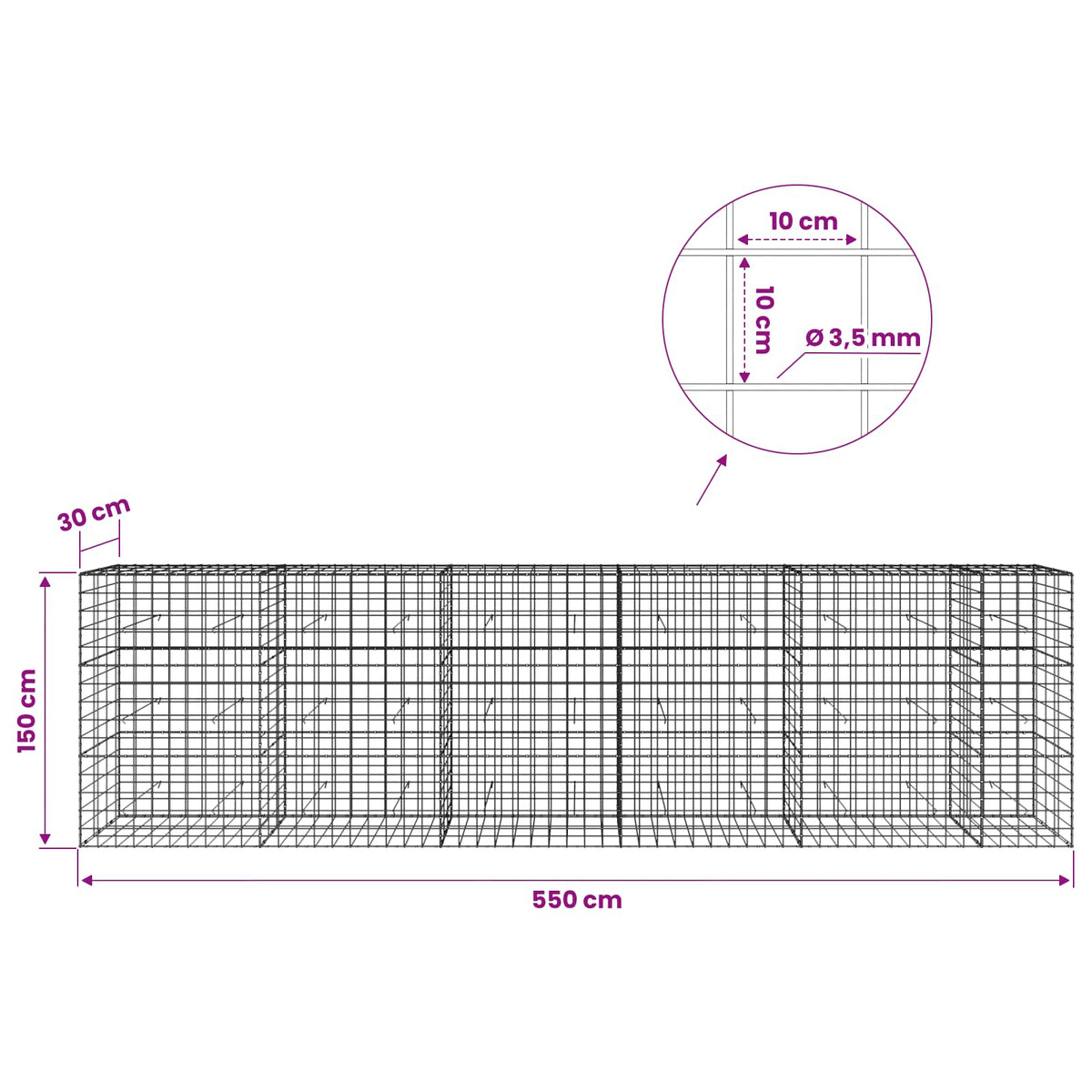 Gabion with 3.5 mm Wire and 10x10 cm Mesh 550x30x150 cm