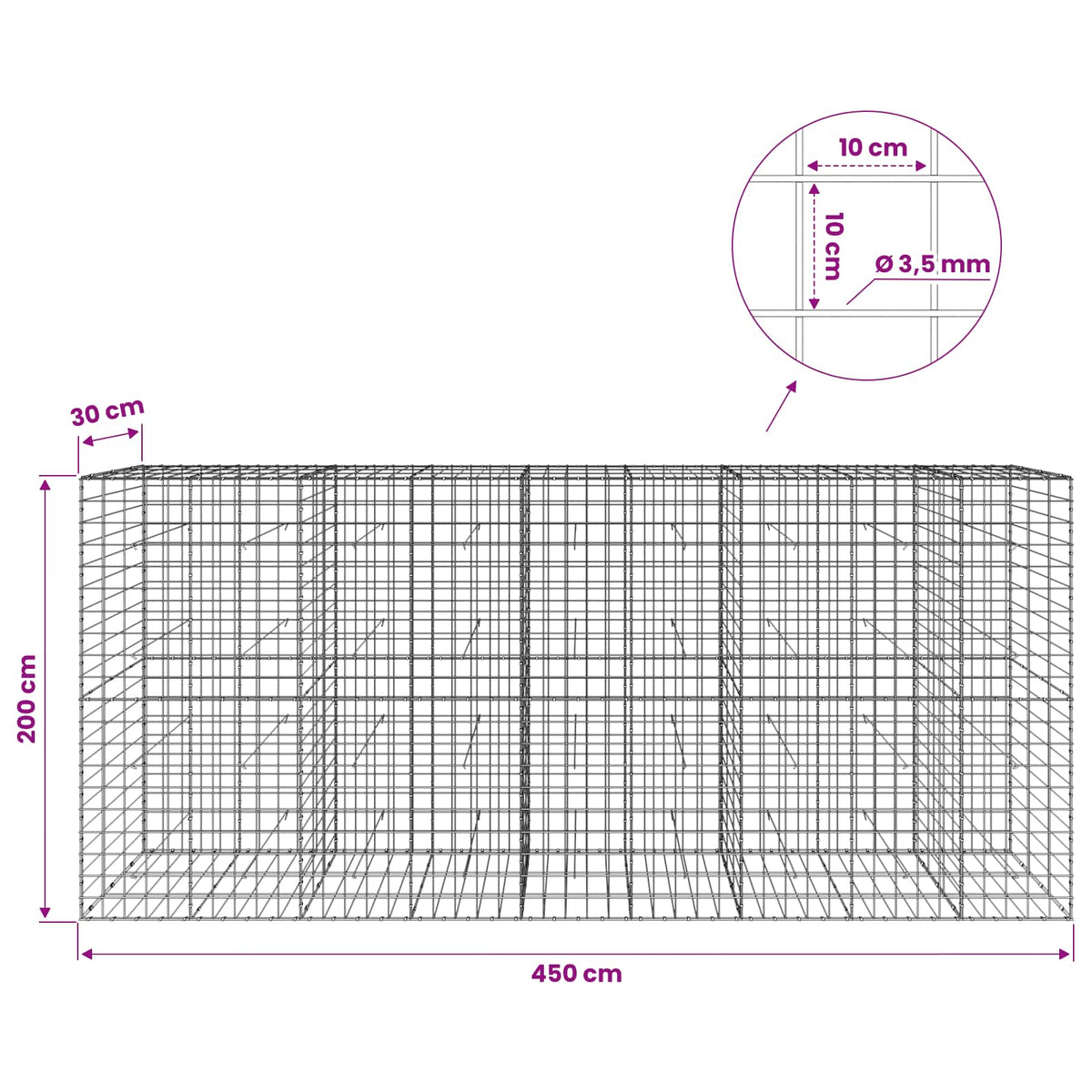 Gabion with 3.5 mm Wire and 10x10 cm Mesh 450x30x200 cm