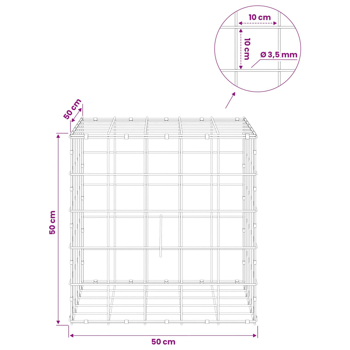 Gabion with 3.5 mm Wire and 10x10 cm Mesh 50x50x50 cm