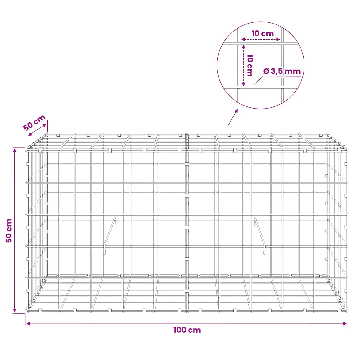 Gabion with 3.5 mm Wire and 10x10 cm Mesh 100x50x50 cm