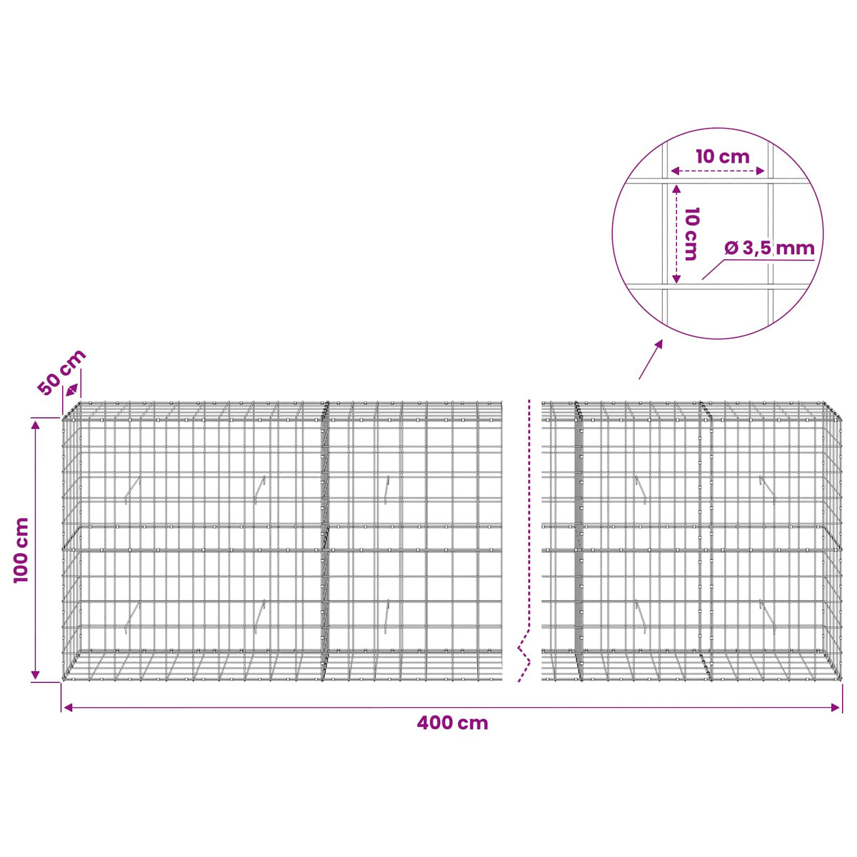 Gabion with 3.5 mm Wire and 10x10 cm Mesh 400x50x100 cm
