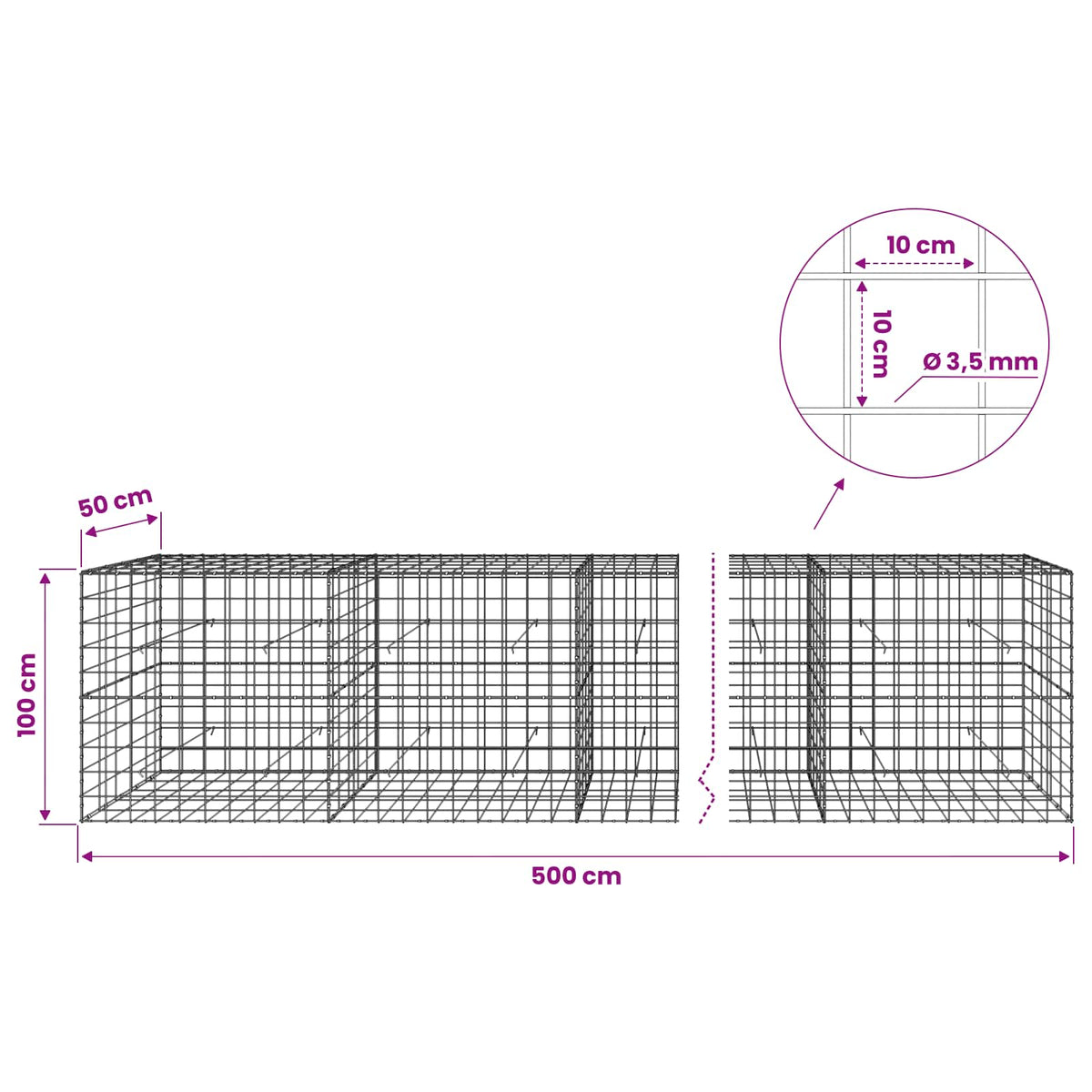Gabion with 3.5 mm Wire and 10x10 cm Mesh 500x50x100 cm