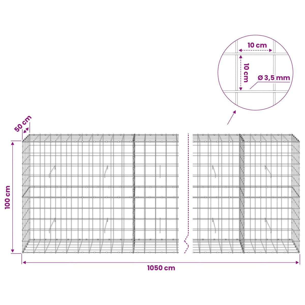 Gabion with 3.5 mm Wire and 10x10 cm Mesh 1050x50x100 cm