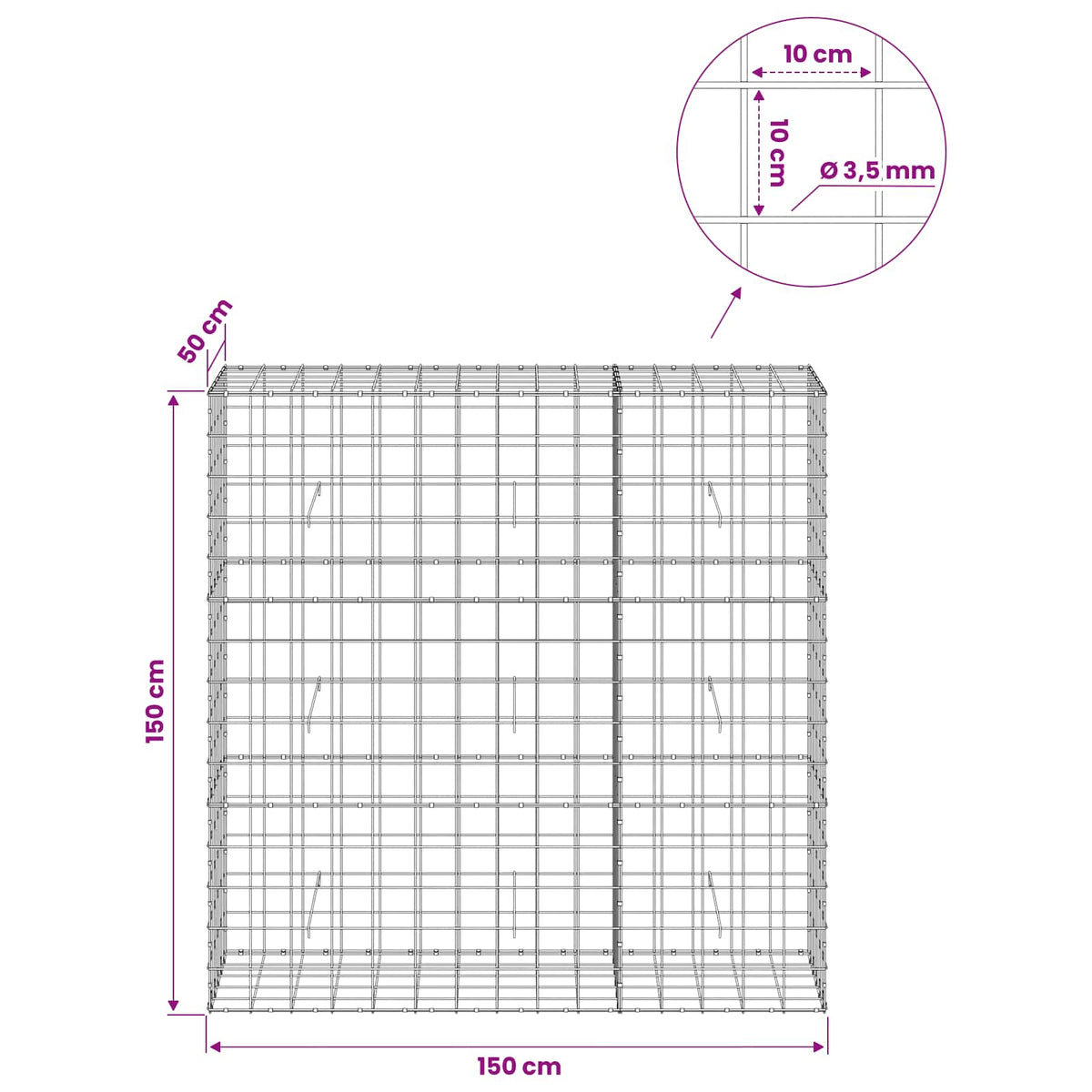 Gabion with 3.5 mm Wire and 10x10 cm Mesh 150x50x150 cm