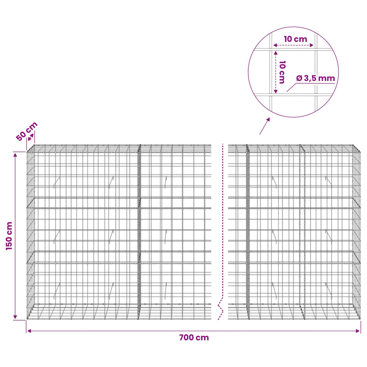 Gabion with 3.5 mm Wire and 10x10 cm Mesh 700x50x150 cm