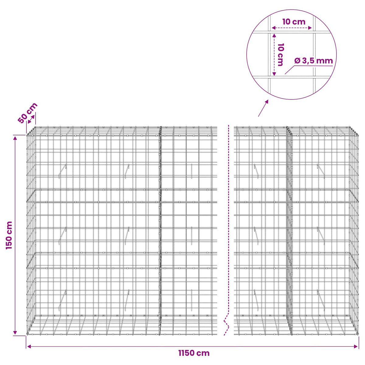 Gabion with 3.5 mm Wire and 10x10 cm Mesh 1150x50x150 cm