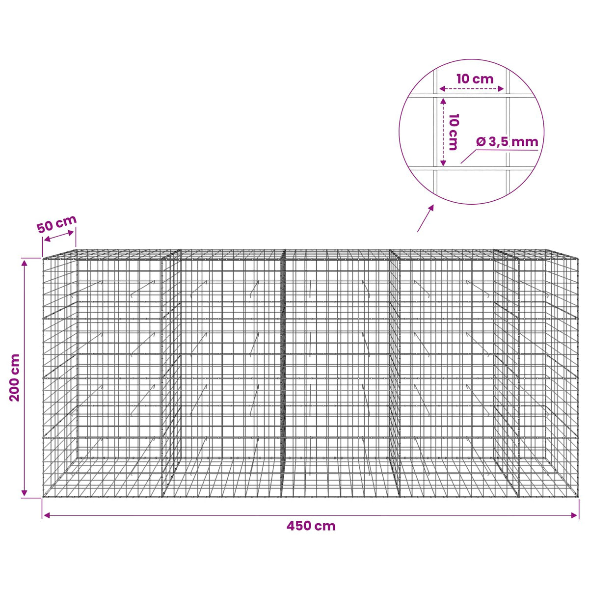 Gabion with 3.5 mm Wire and 10x10 cm Mesh 450x50x200 cm