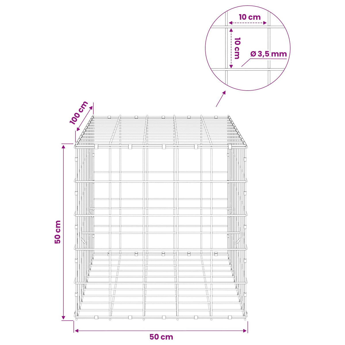 Gabion with 3.5 mm Wire and 10x10 cm Mesh 50x100x50 cm