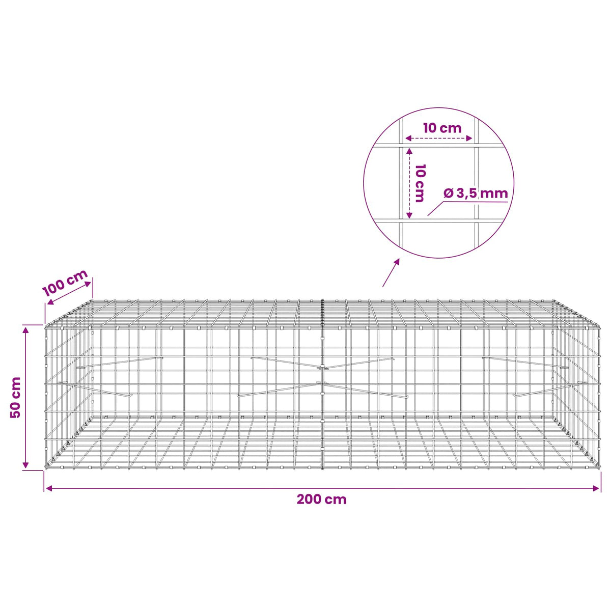 Gabion with 3.5 mm Wire and 10x10 cm Mesh 200x100x50 cm