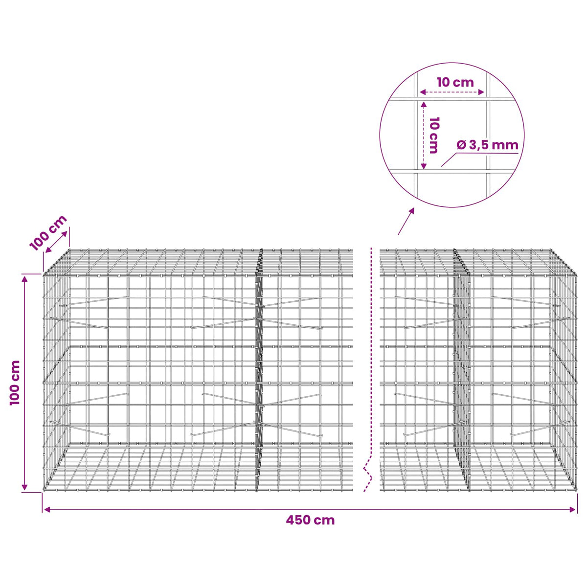 Gabion with 3.5 mm Wire and 10x10 cm Mesh 450x100x100 cm