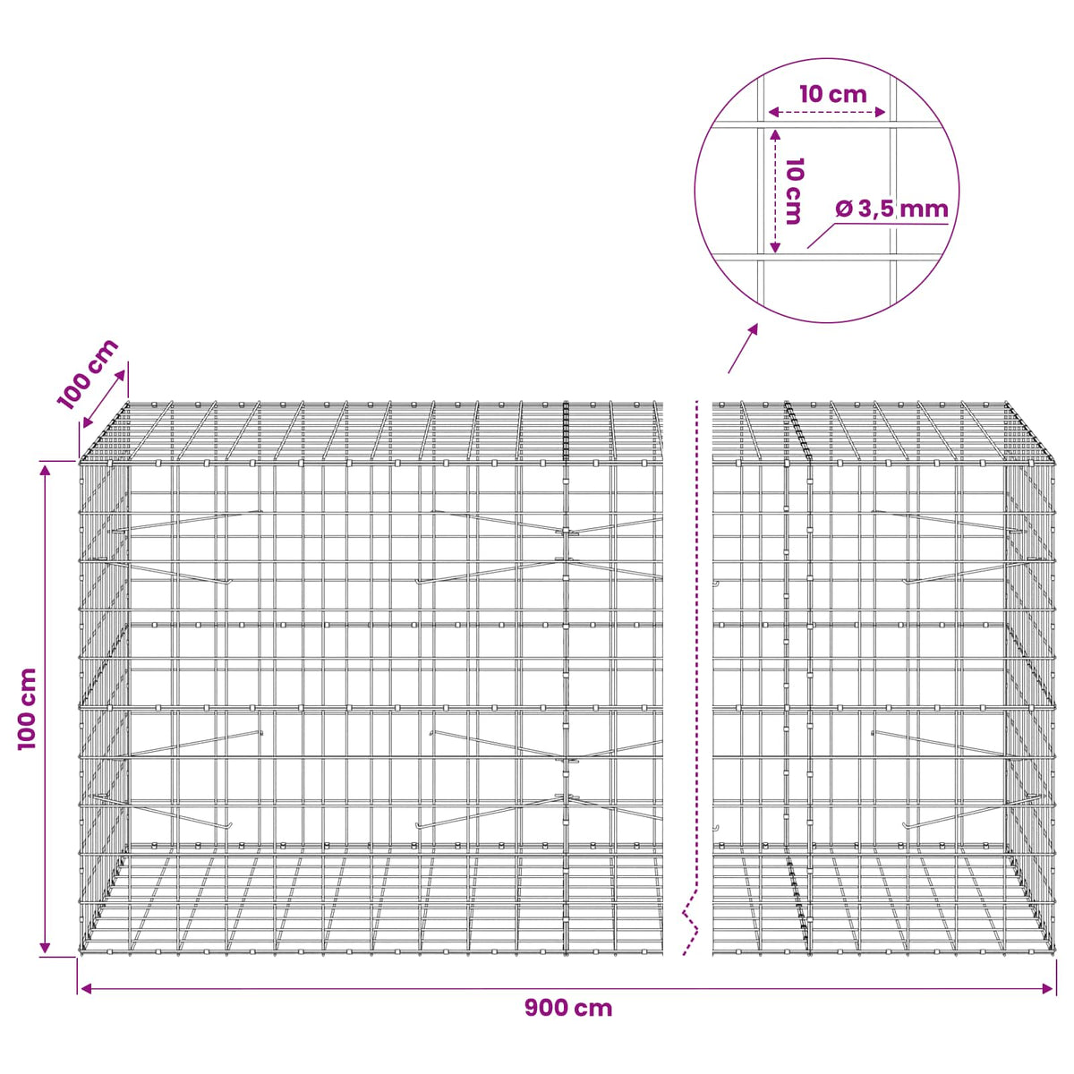 Gabion with 3.5 mm Wire and 10x10 cm Mesh 900x100x100 cm