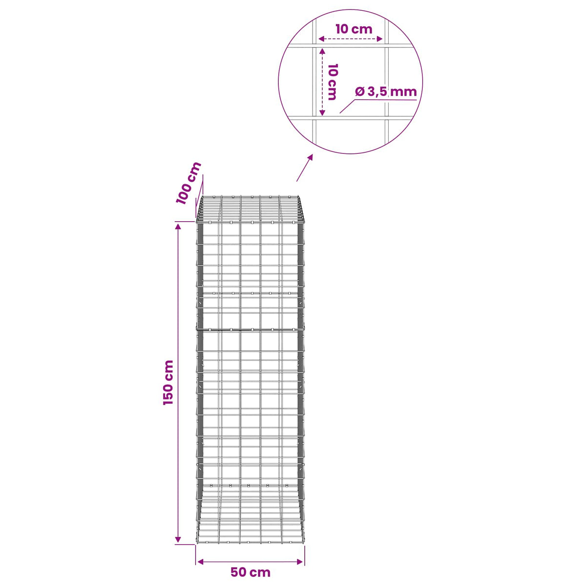Gabion with 3.5 mm Wire and 10x10 cm Mesh 50x100x150 cm