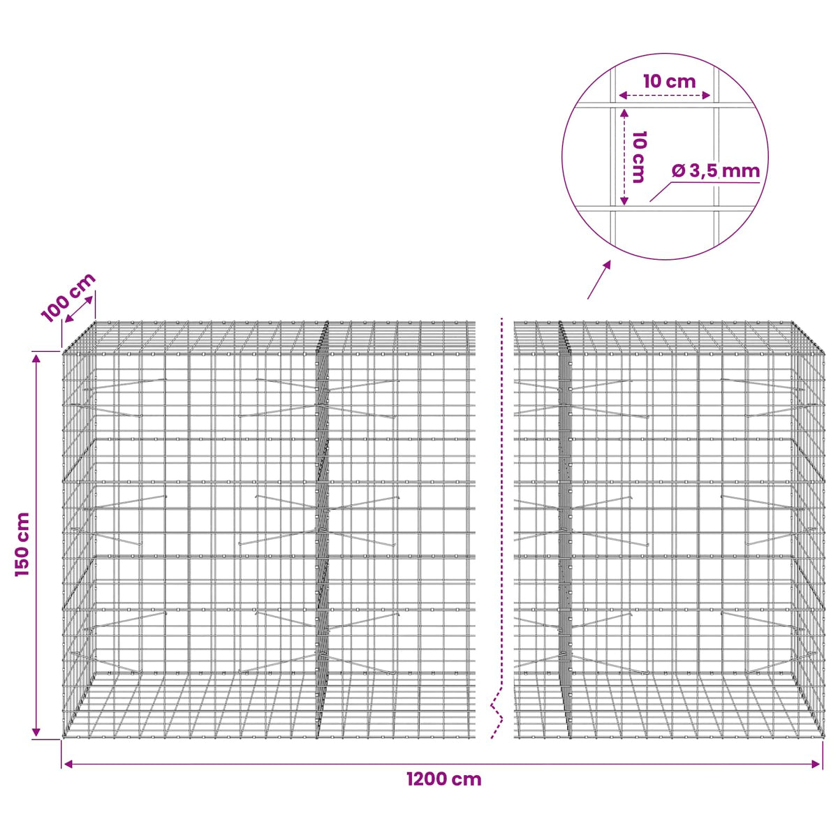Gabion with 3.5 mm Wire and 10x10 cm Mesh 1200x100x150 cm