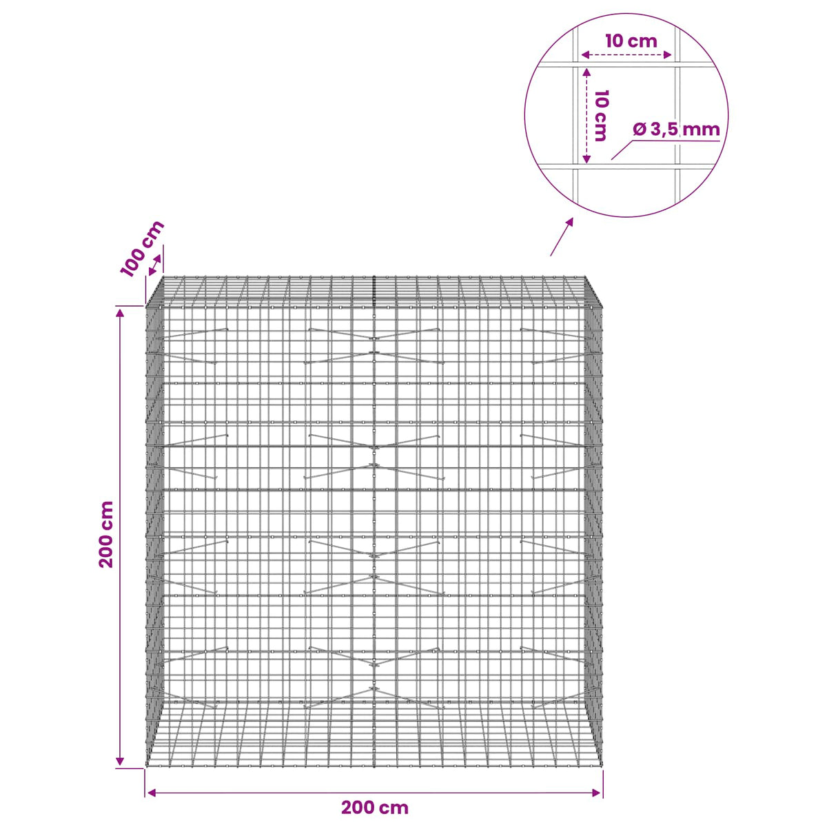 Gabion with 3.5 mm Wire and 10x10 cm Mesh 200x100x200 cm
