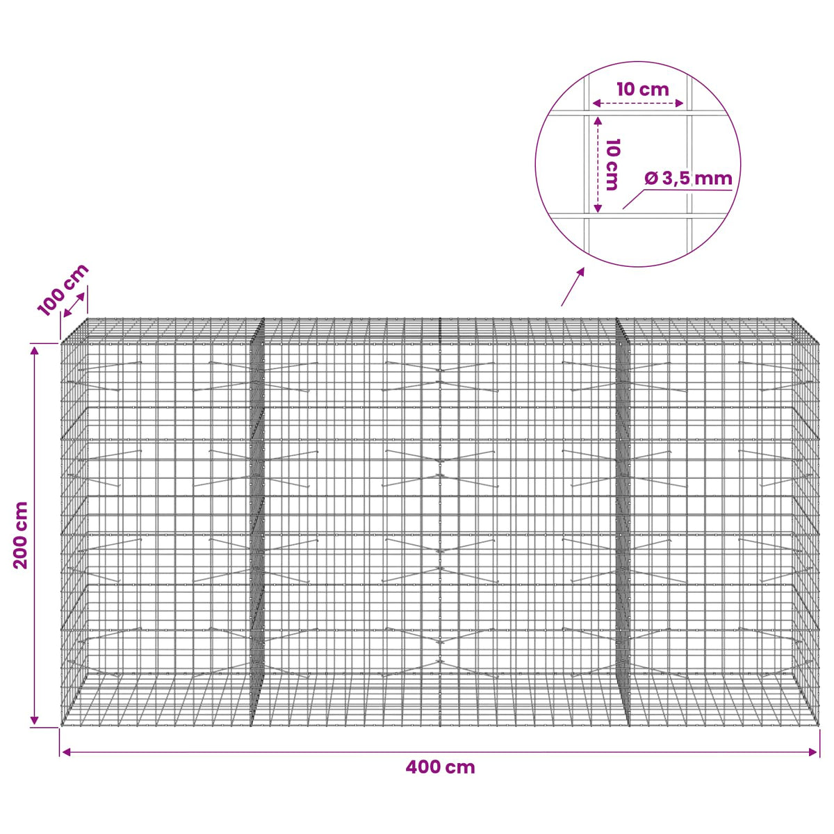 Gabion with 3.5 mm Wire and 10x10 cm Mesh 400x100x200 cm